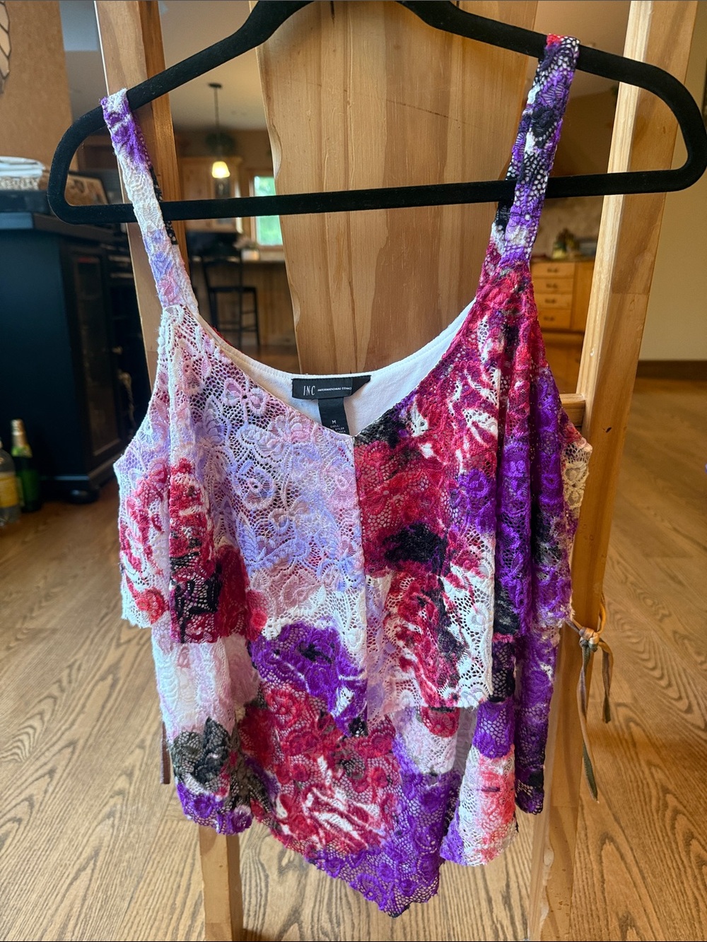 INC International Concepts Multi-Purple Floral Lace Camisole